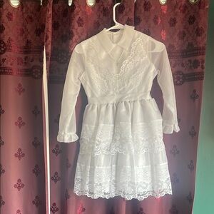 White Lace Kids Baptismal Christening Dress Vintage Size 10